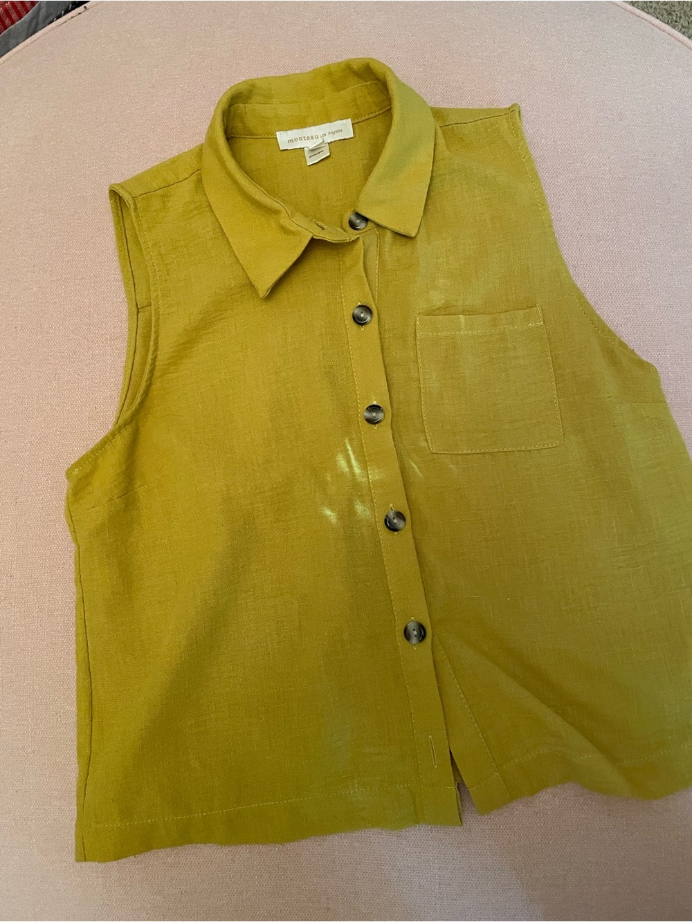 Sleeveless Button Front Top in Mustard by Monteau size L